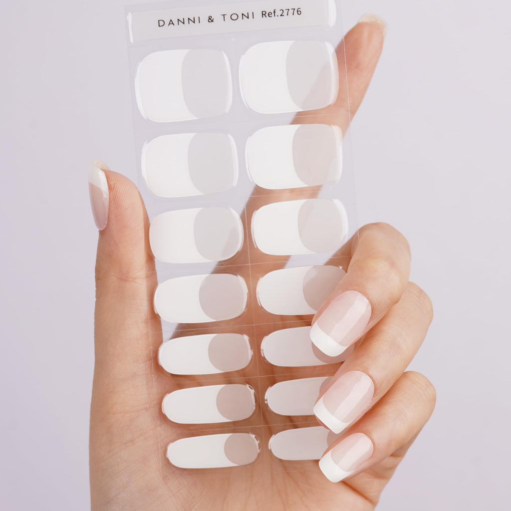 Danni & Toni translucent white gel nail strips close up view