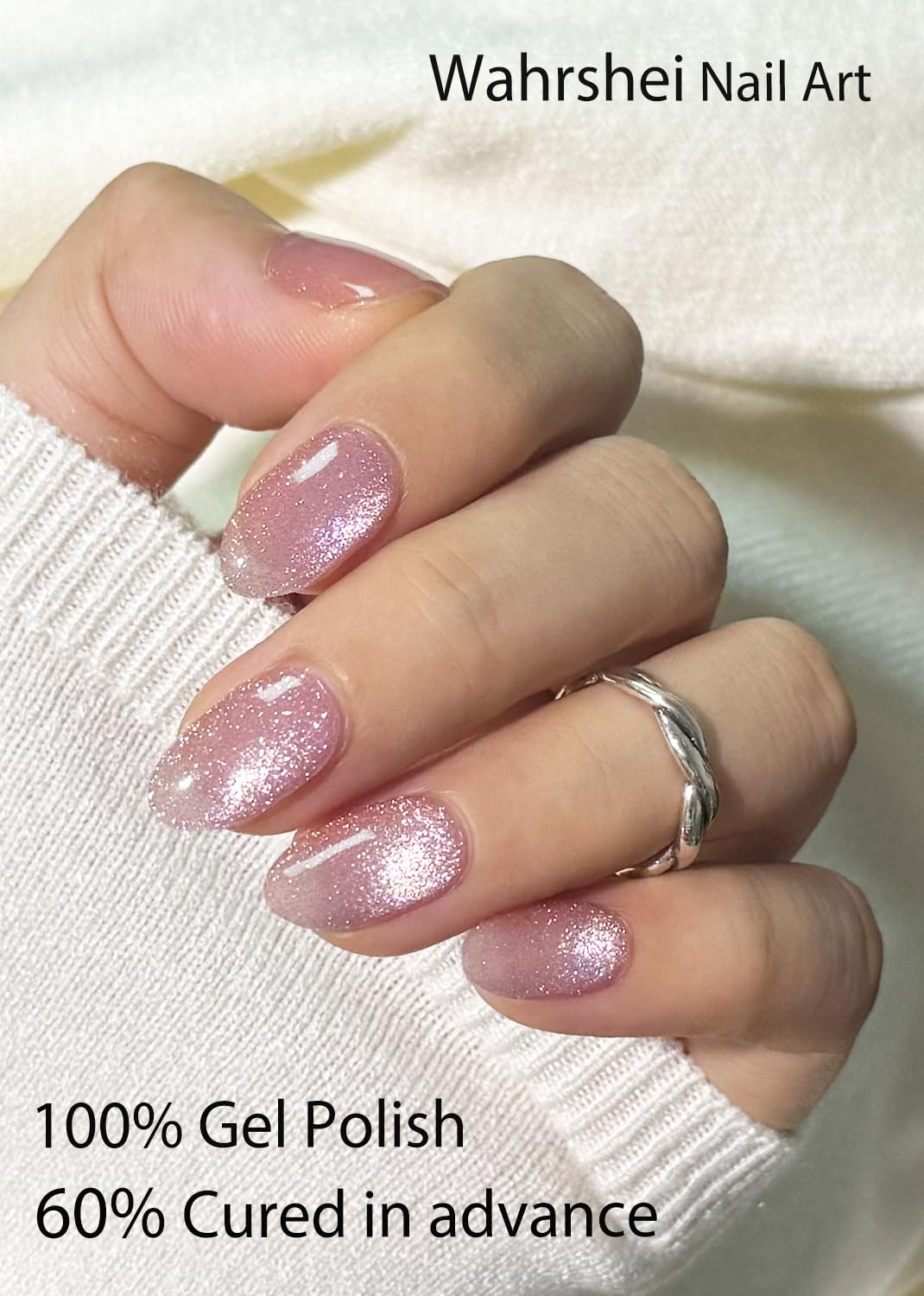 Close up of Wahrshei cat eye gel nail sticker application