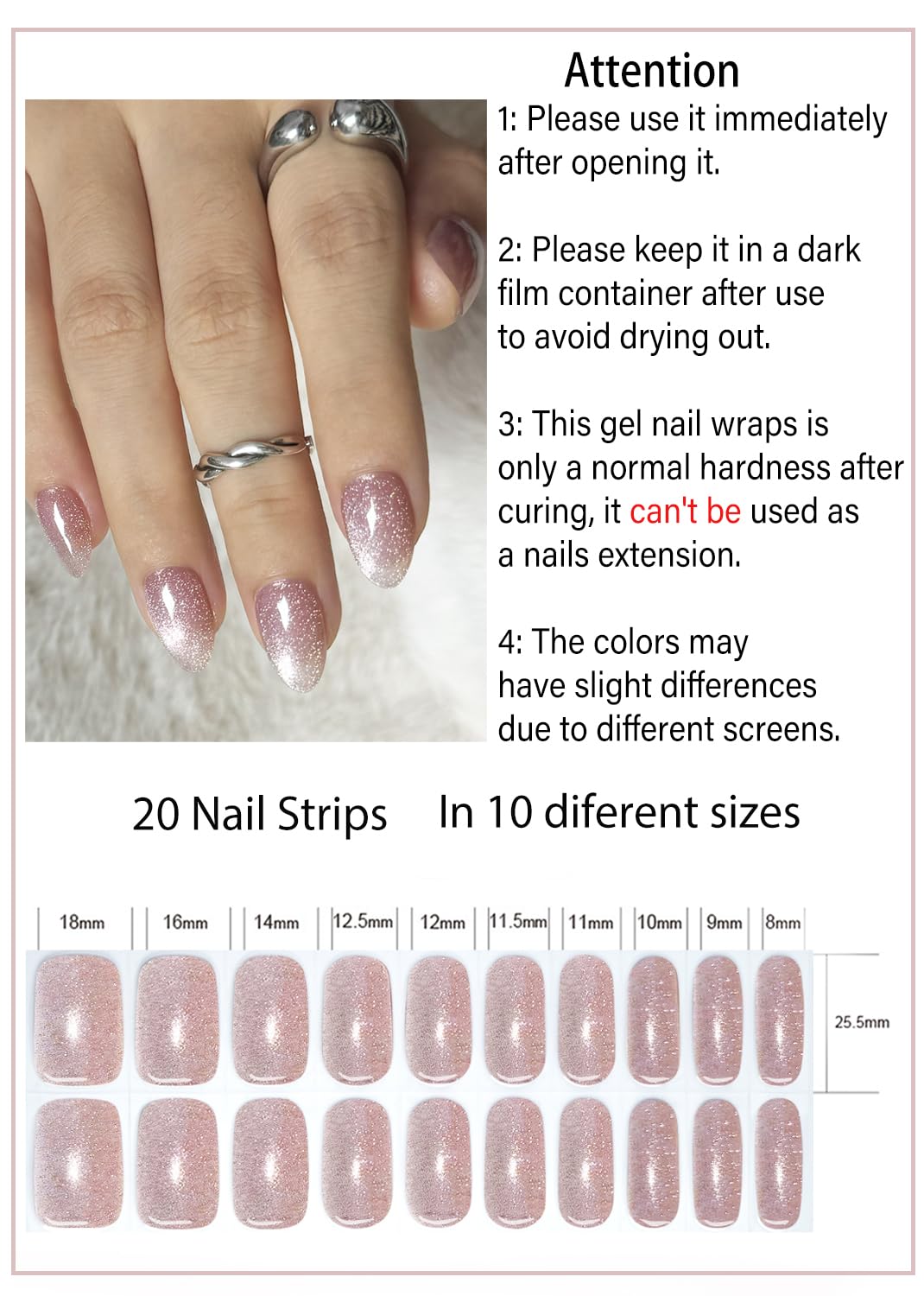 Wahrshei semi cured gel nail strips kit components with file and stick