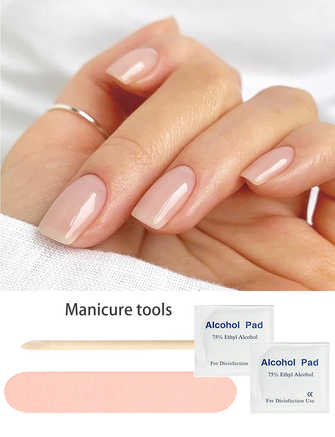 Hand wearing Nailog jelly nude semi cured gel nails