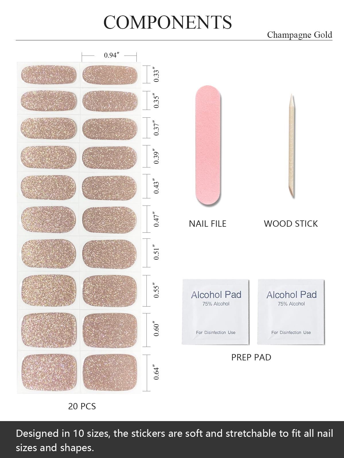 20 piece set of AutyaMee gel nail stickers layout