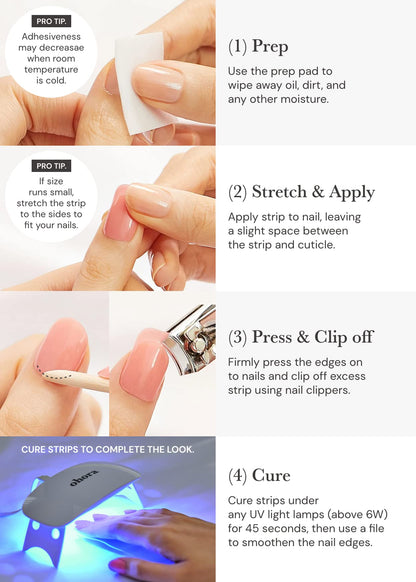 Side profile view of cured glossy gel nail strips