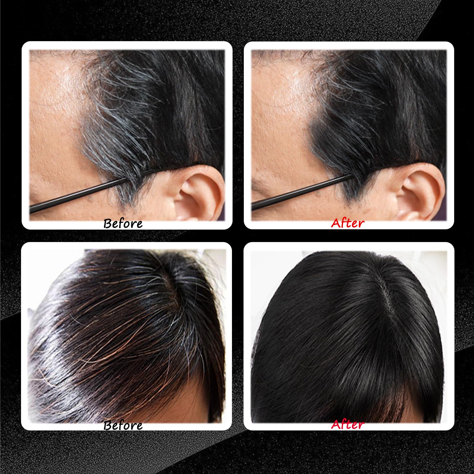 Model demonstrating application of VishBin hair dye comb.