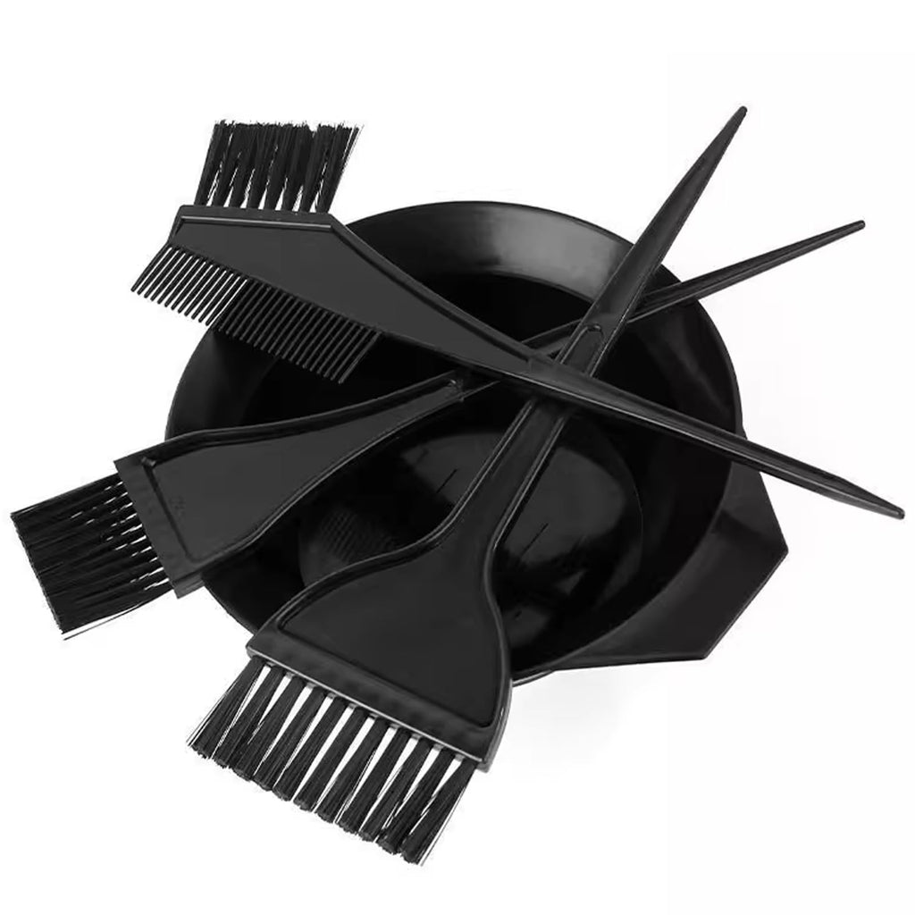 Set of 14 professional hair dye brushes on white background