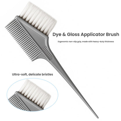 Close up of dual-sided hair dye brush and comb tool
