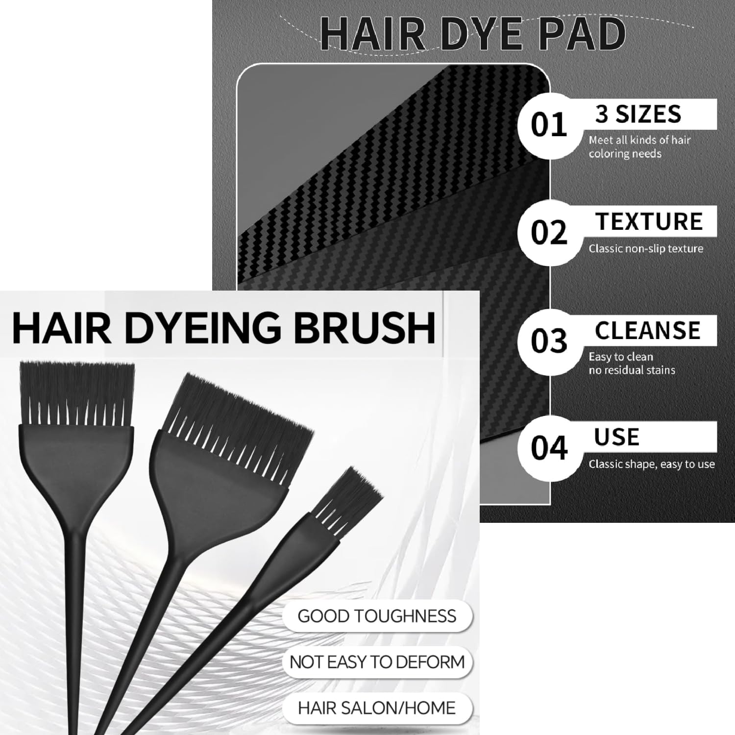 Black hair dye applicator brushes with precision tails