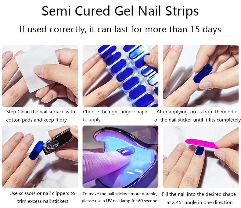 Detailed view of the 20 piece semi cured gel nail strip sheet