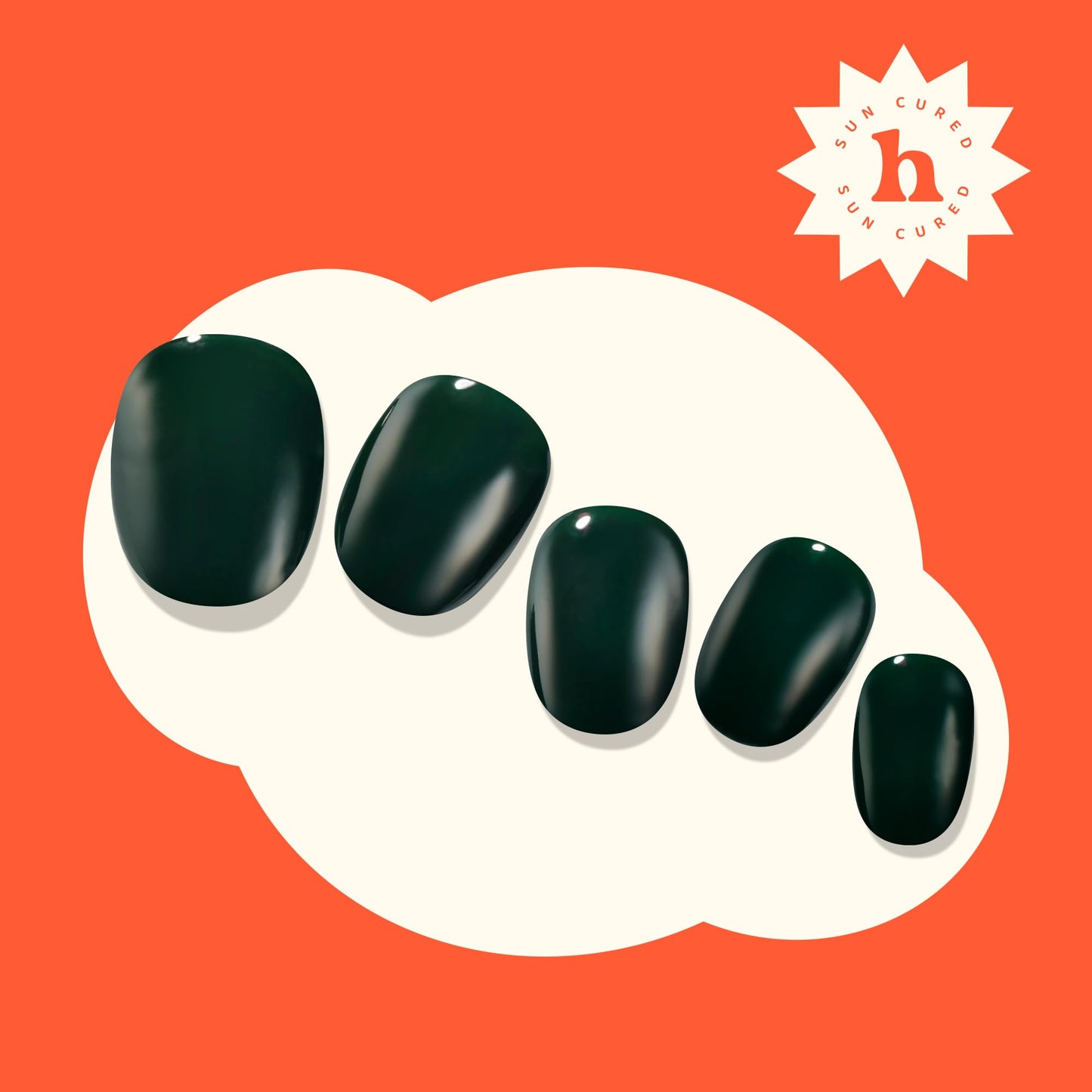 Side profile of glossy green Heyhae gel manicure