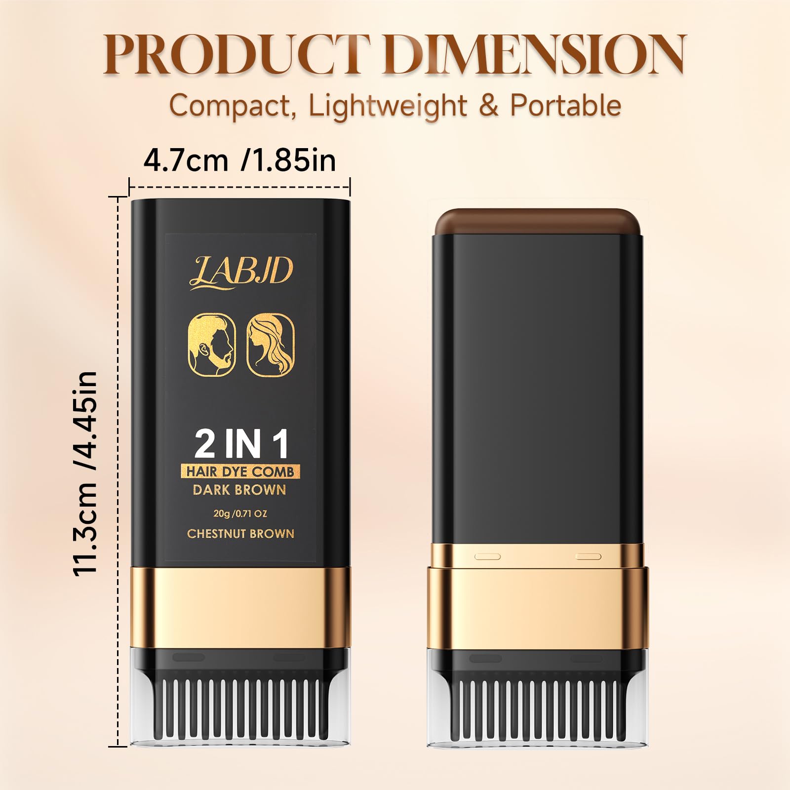User demonstrating gray hair coverage with Labjd dye comb