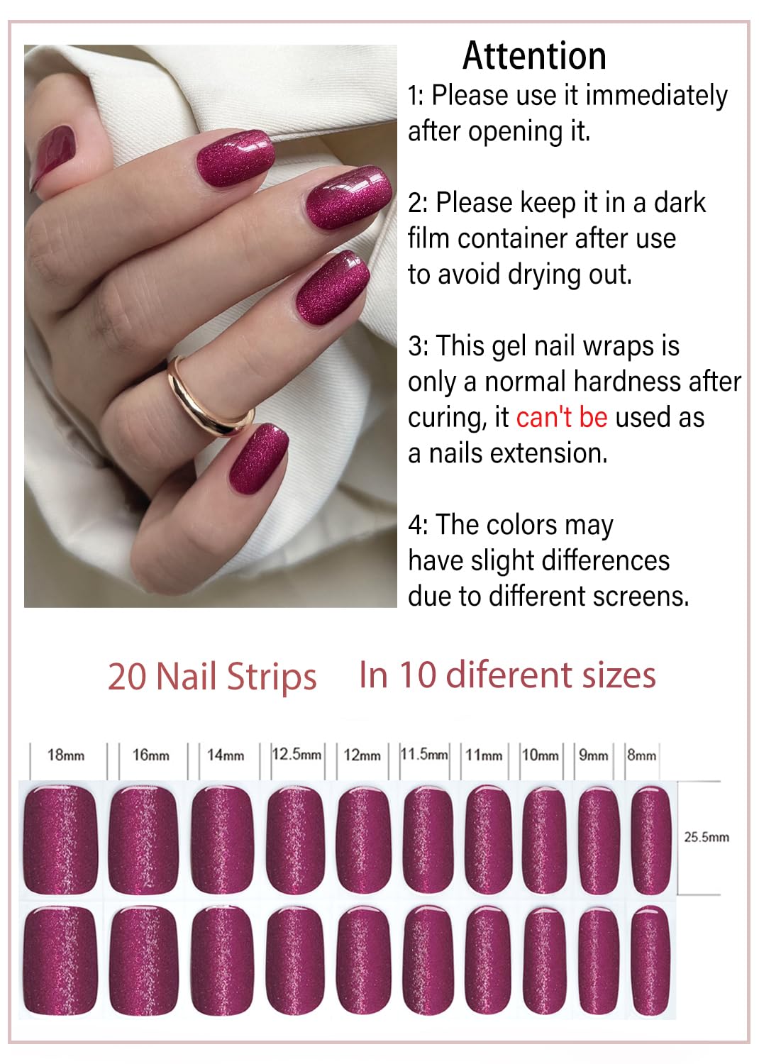 Close up of berry cat eye gel nail design on natural fingernails