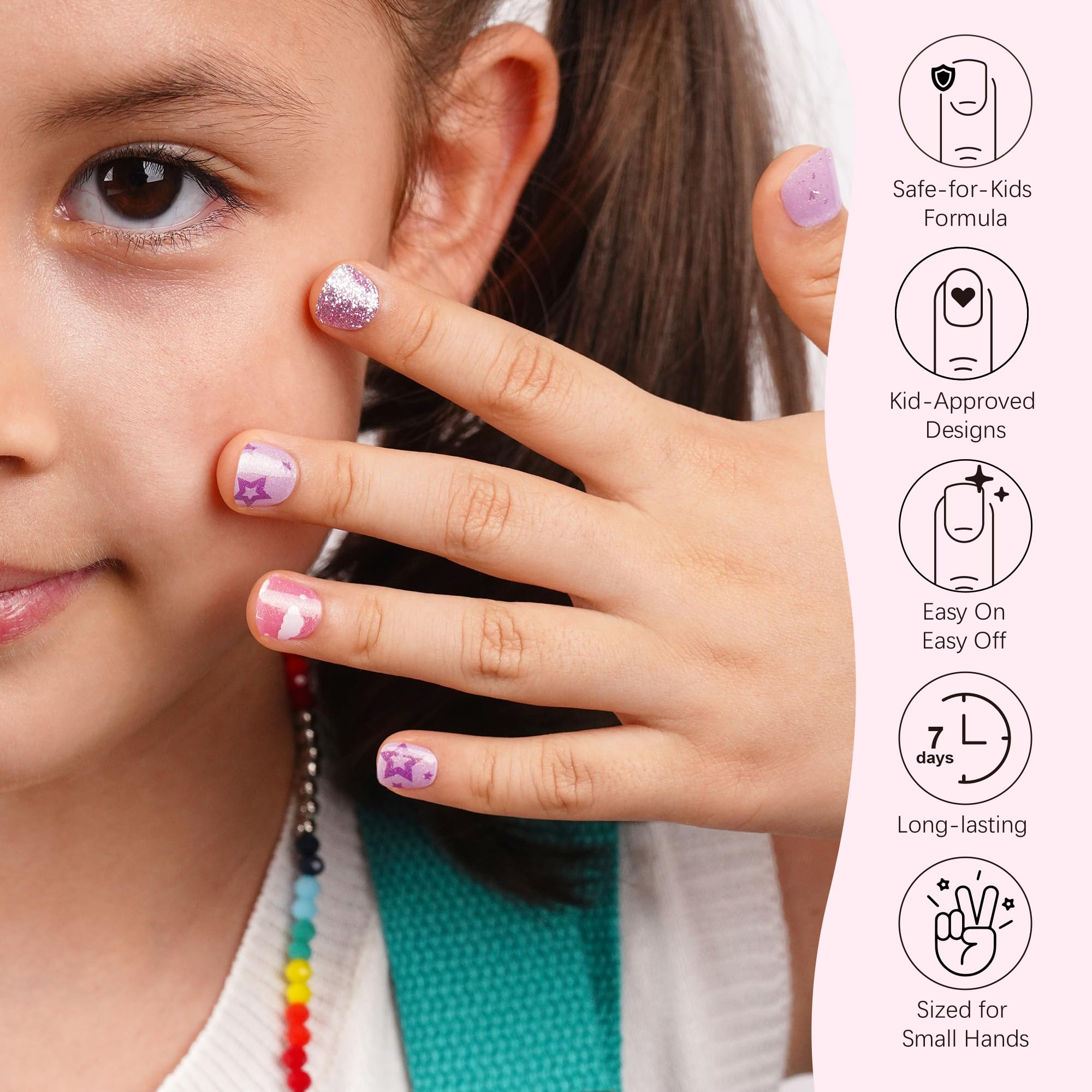 Childrens salon-quality purple glitter gel nail wraps