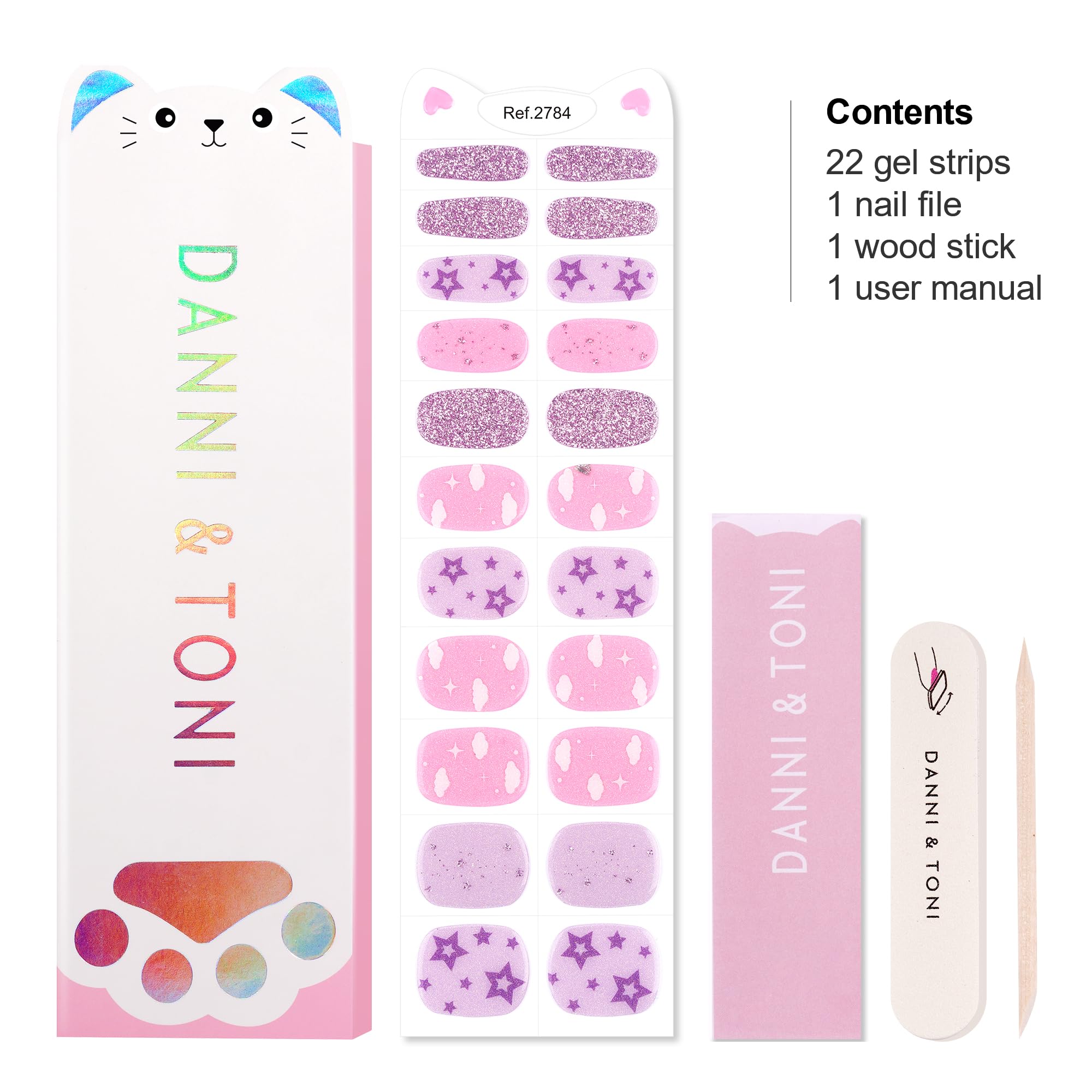 Close up of Purple Dream themed nail stickers for girls