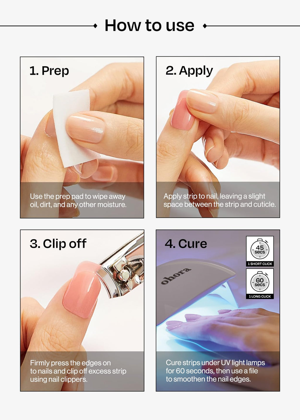 Ohora nail kit wooden stick and prep pads detail view
