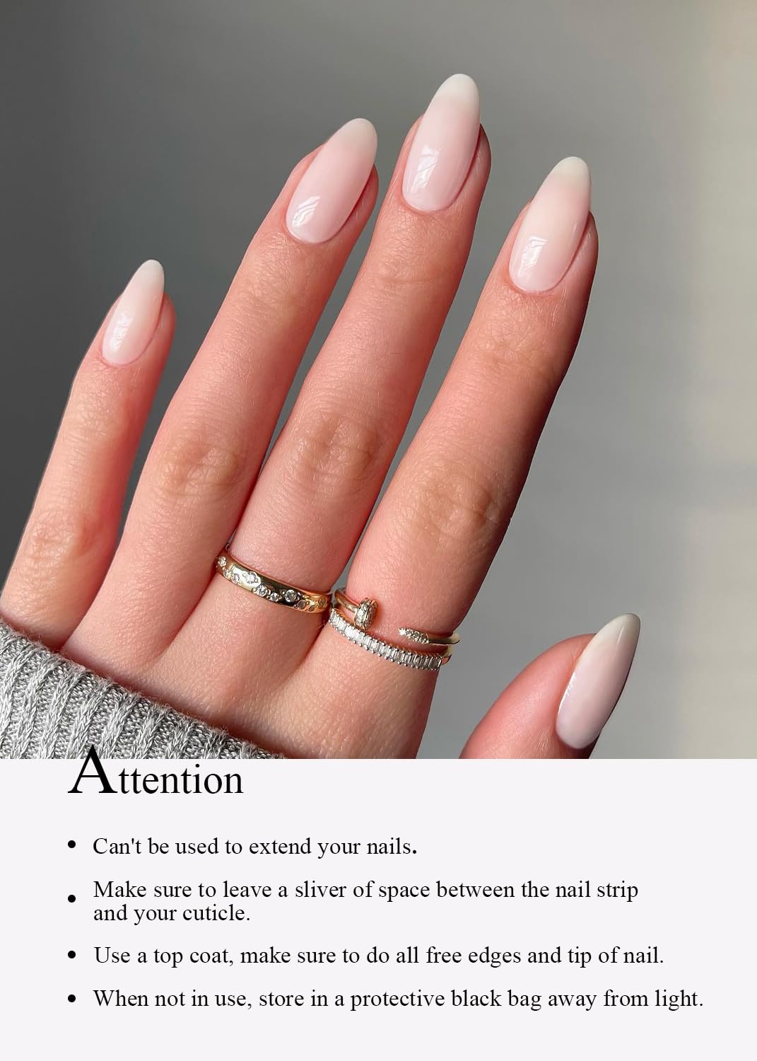 Close up of 20 piece set of jelly white gel nail wraps