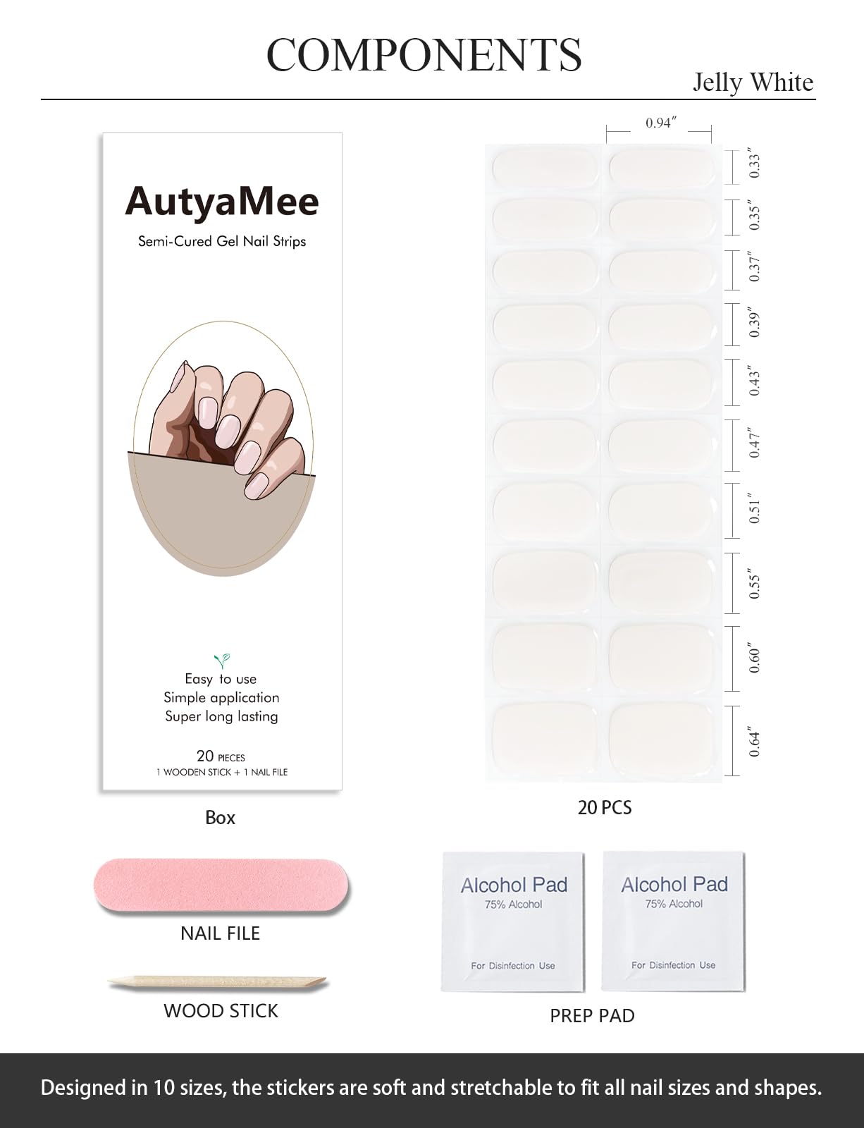 AutyaMee gel nail strips showing flexible material and texture