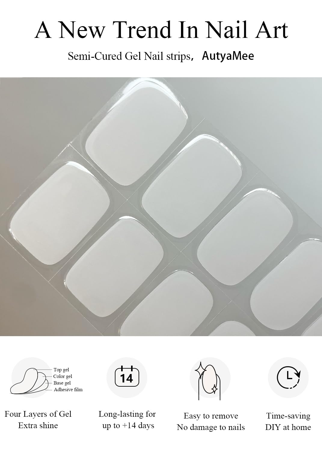 Step by step application of white gel nail stickers with file