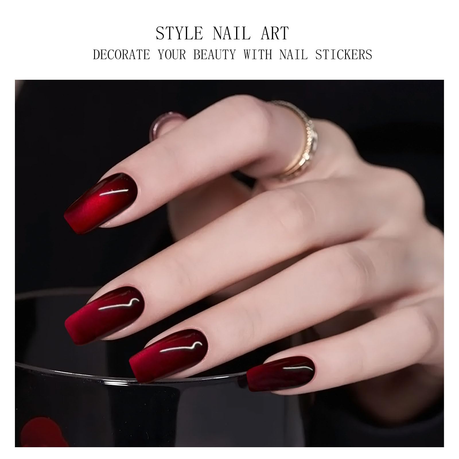 Close up of wine red cat eye gel nail strips