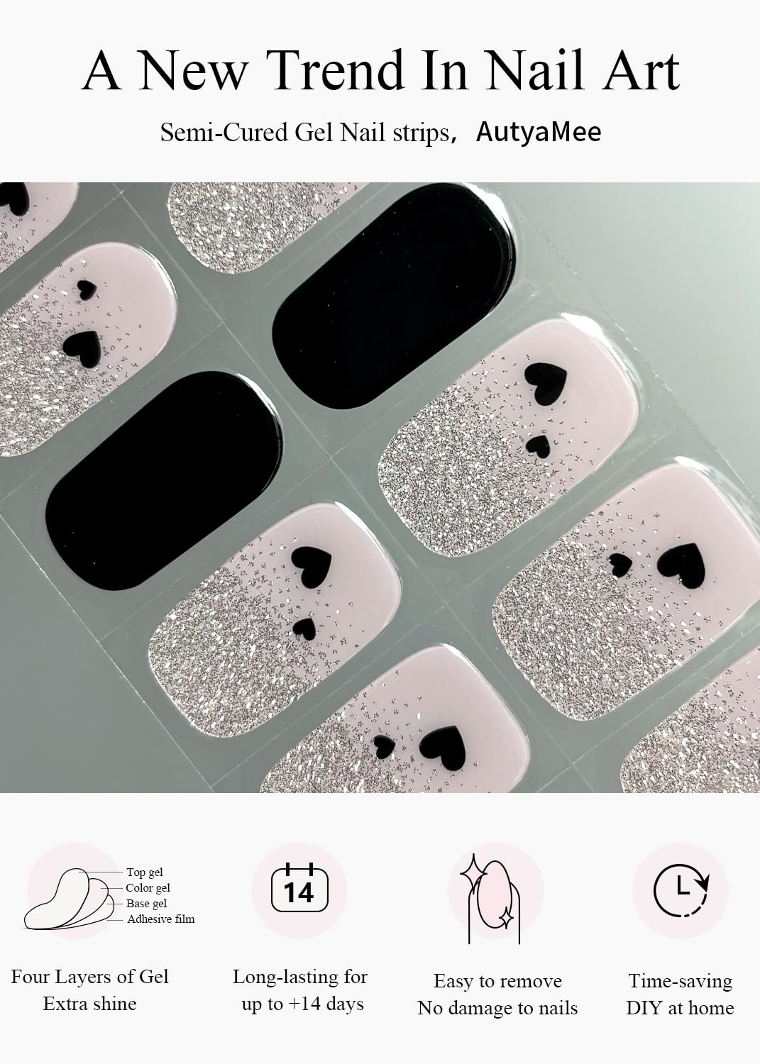 Hands displaying salon quality semi cured gel nail wraps