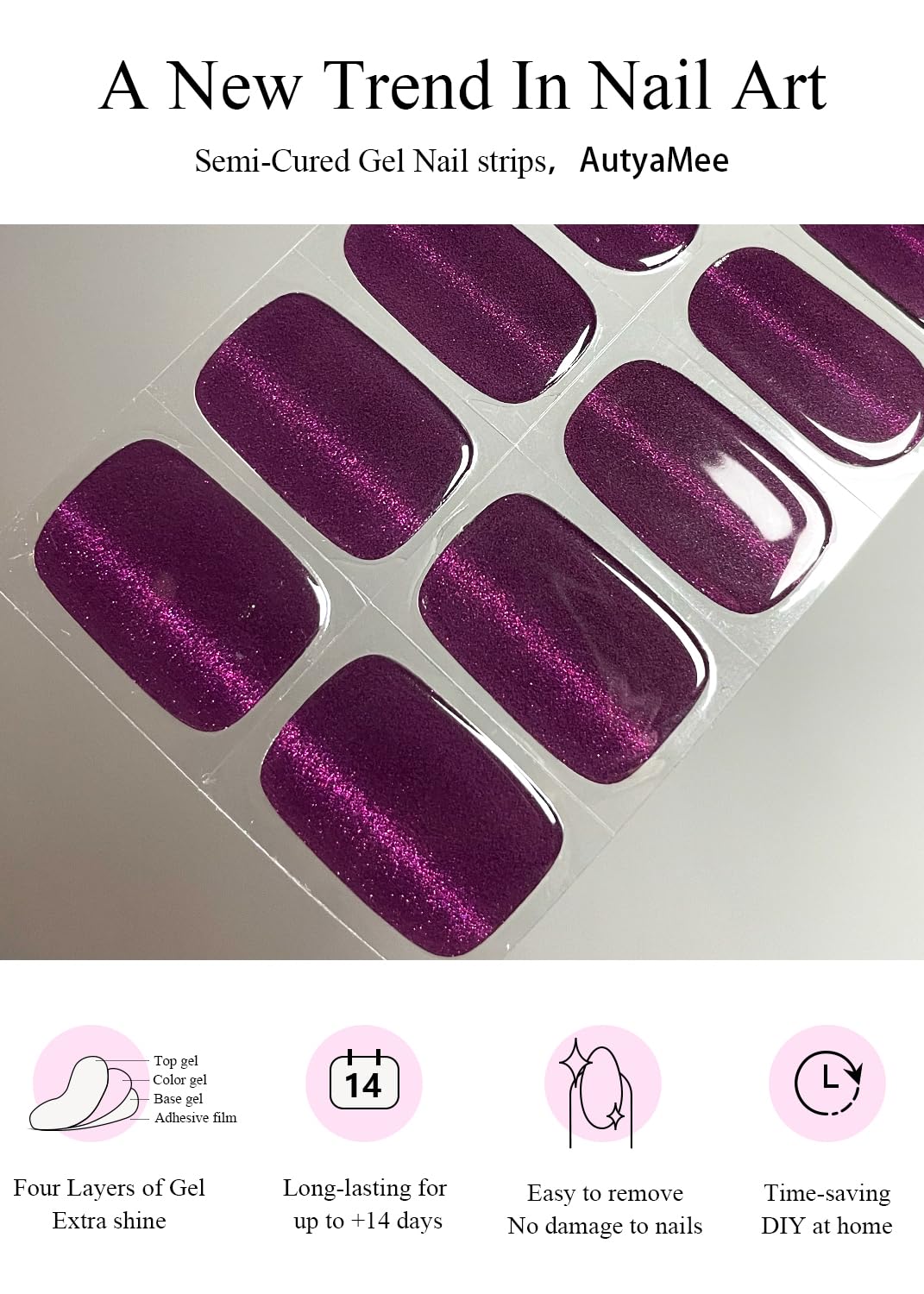 20 piece set of semi-cured gel nail stickers with different sizes.