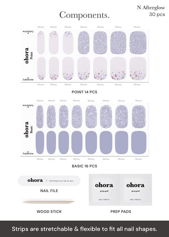 Top view of thirty Ohora gel nail strips in various sizes