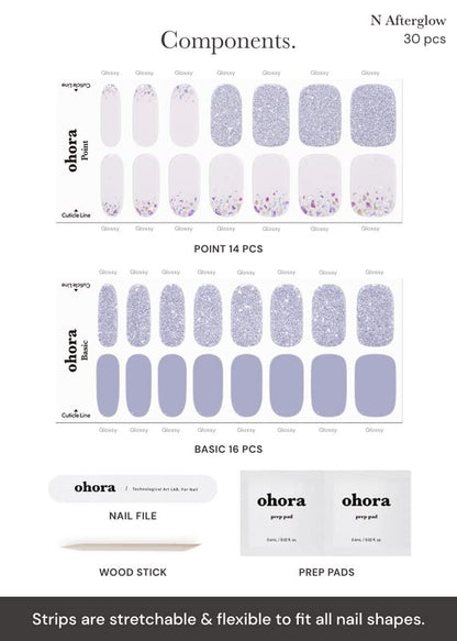 Top view of thirty Ohora gel nail strips in various sizes