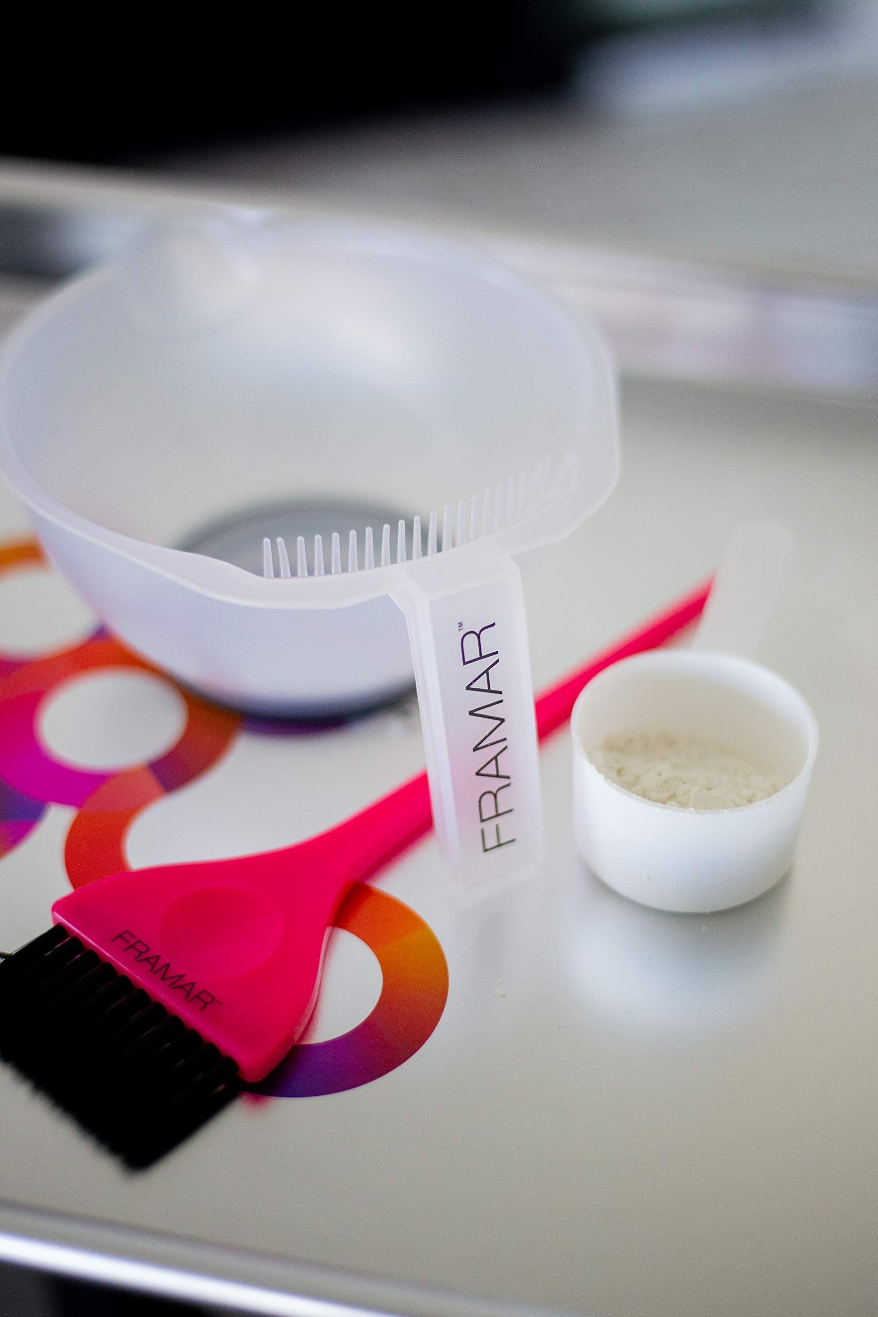 Close up of Framar hair dye brush AccuSoft bristles