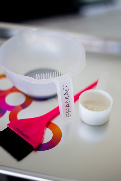 Close up of Framar hair dye brush AccuSoft bristles