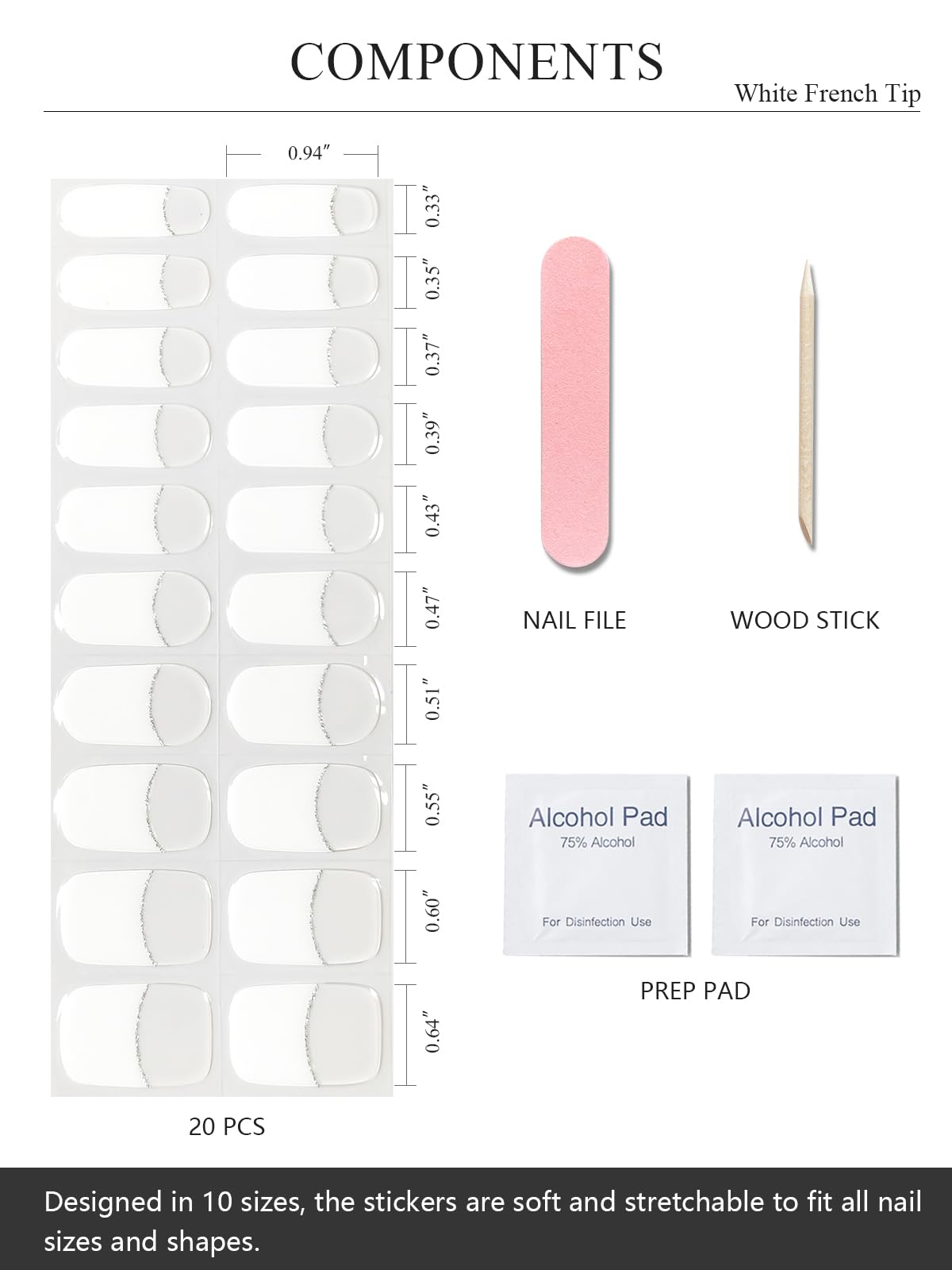 Twenty pieces of AutyaMee French design gel nail stickers