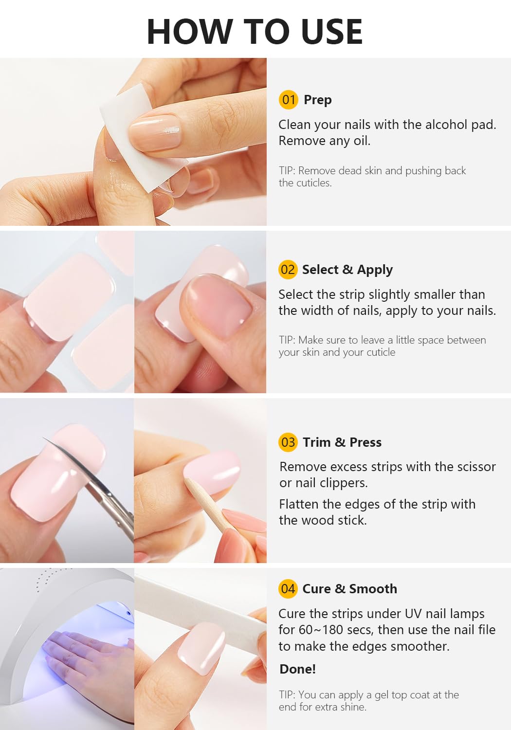 Professional manicure result using AutyaMee gel nail wraps
