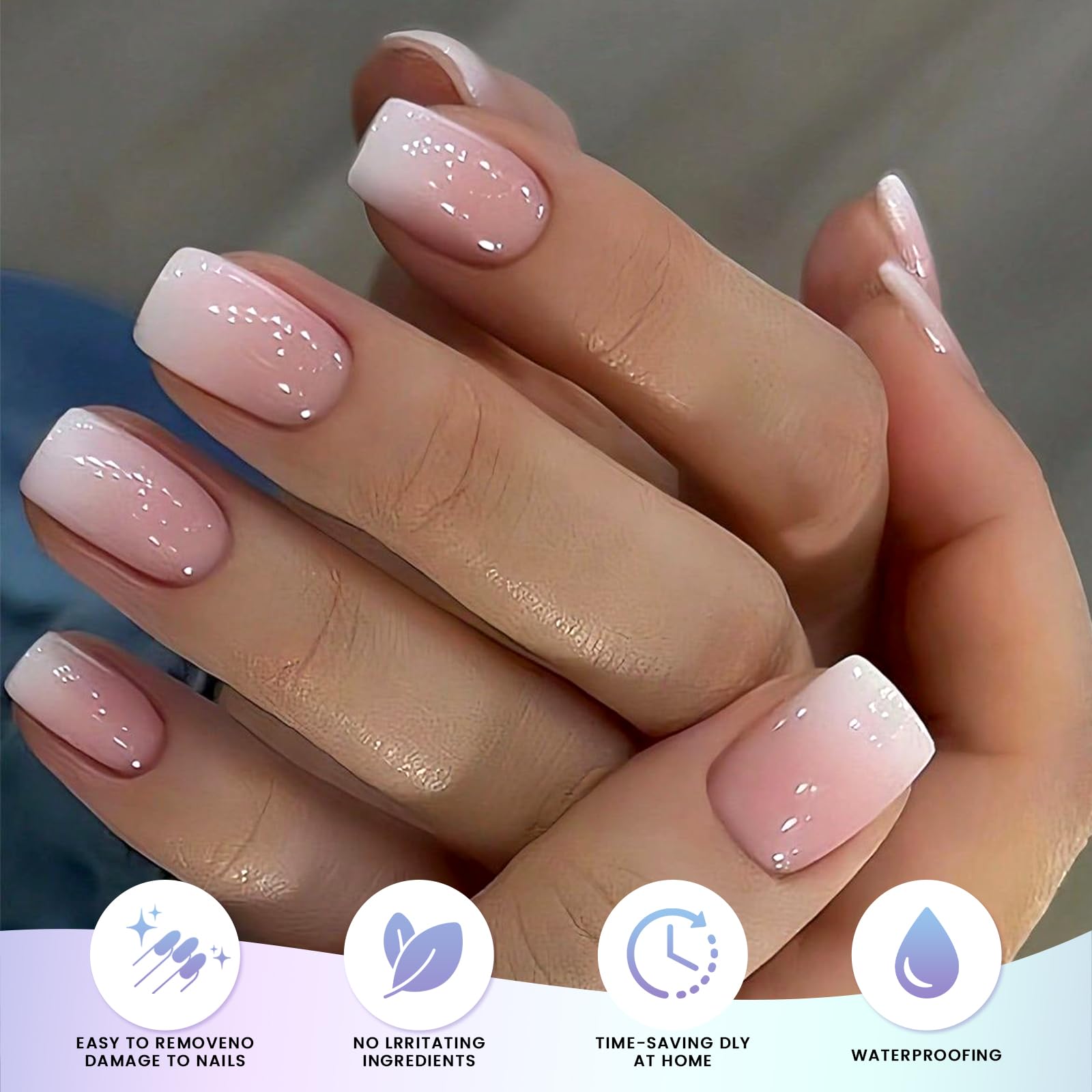 Pink ombre gel nail stickers pack with UV light required branding