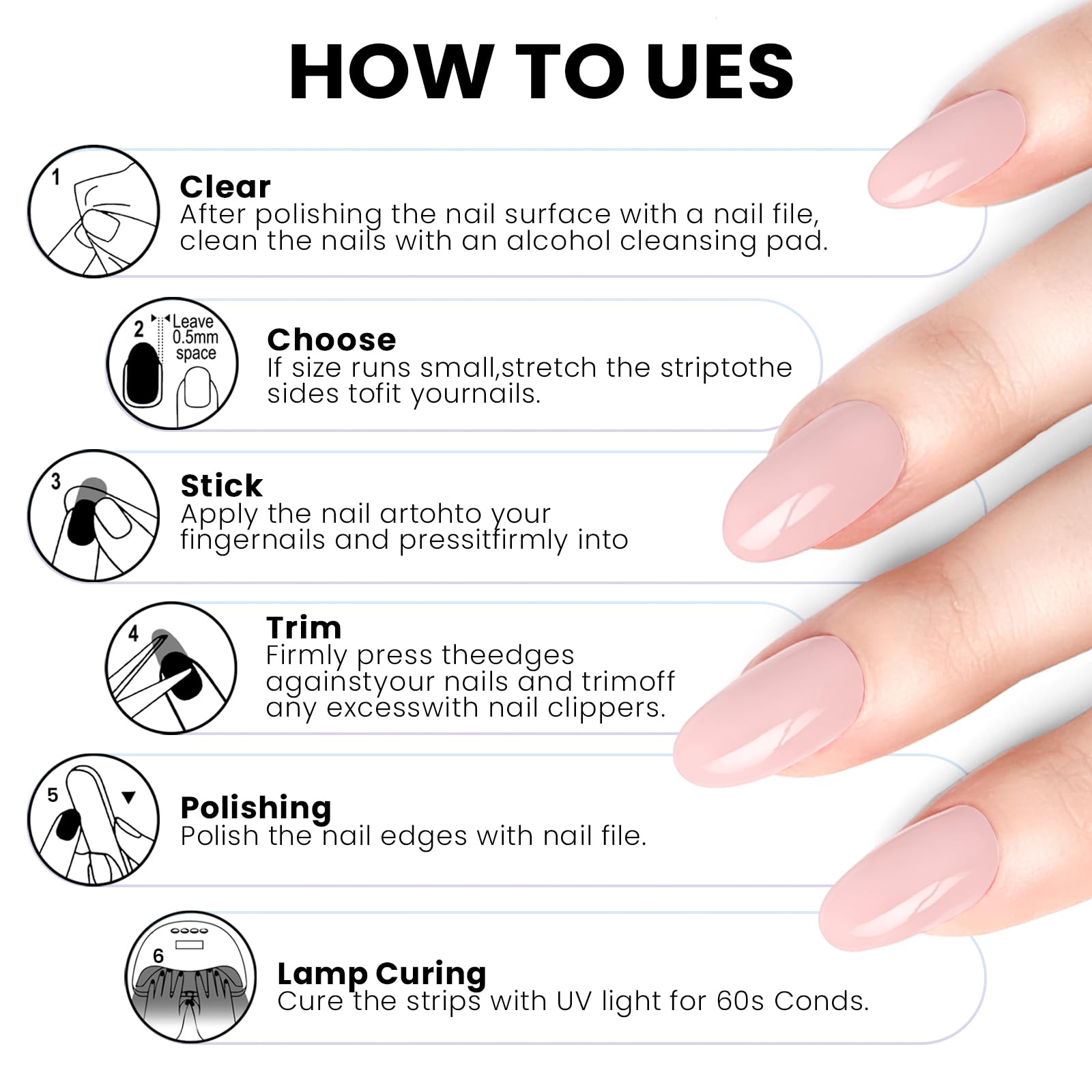 Application process of Oauee gel nail strips with wooden tool