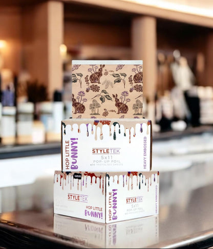 Styletek salon hair foil dispenser box showing pop up convenience.