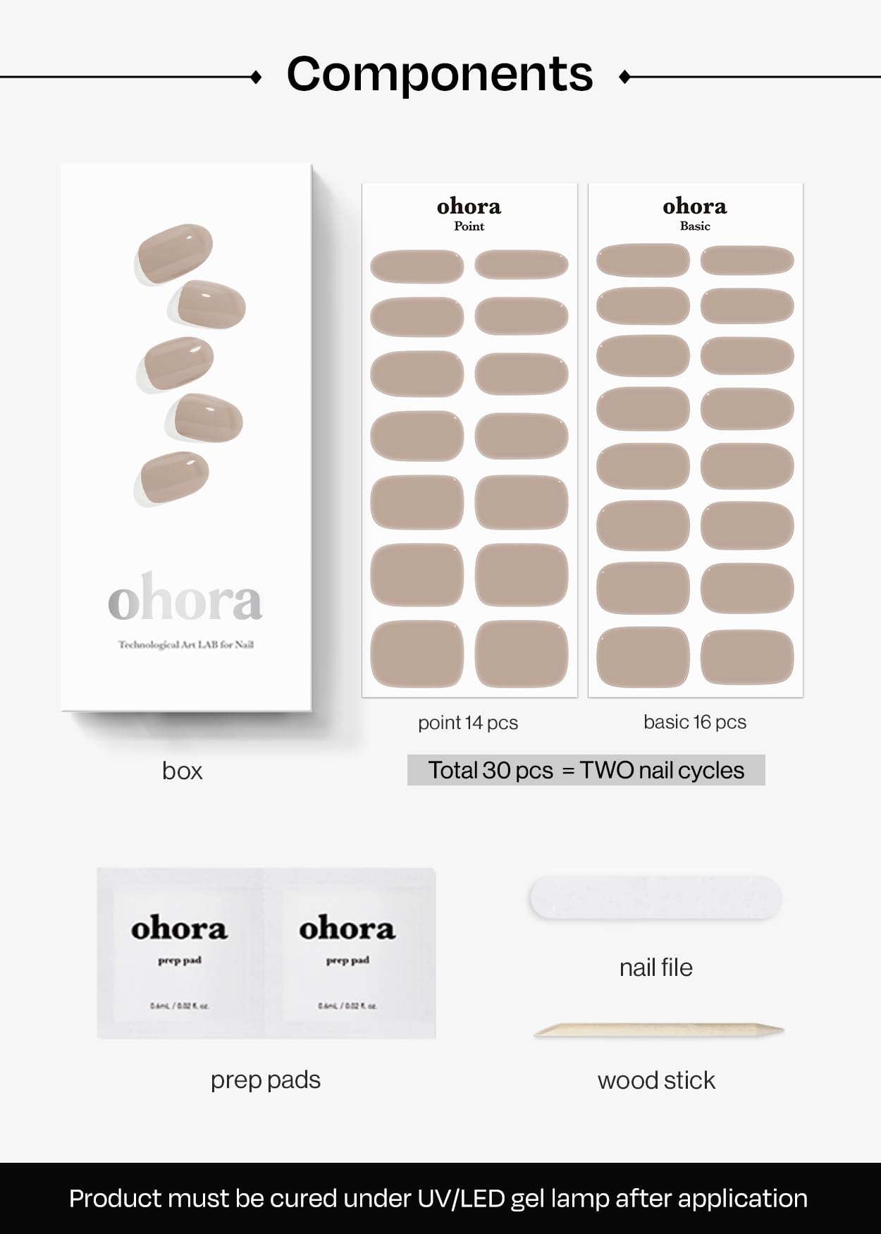 Full contents of Ohora N Cream Beige manicure set