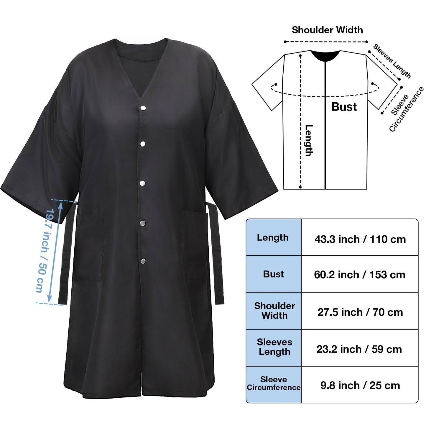 Plus size hair salon client smock with adjustable tie