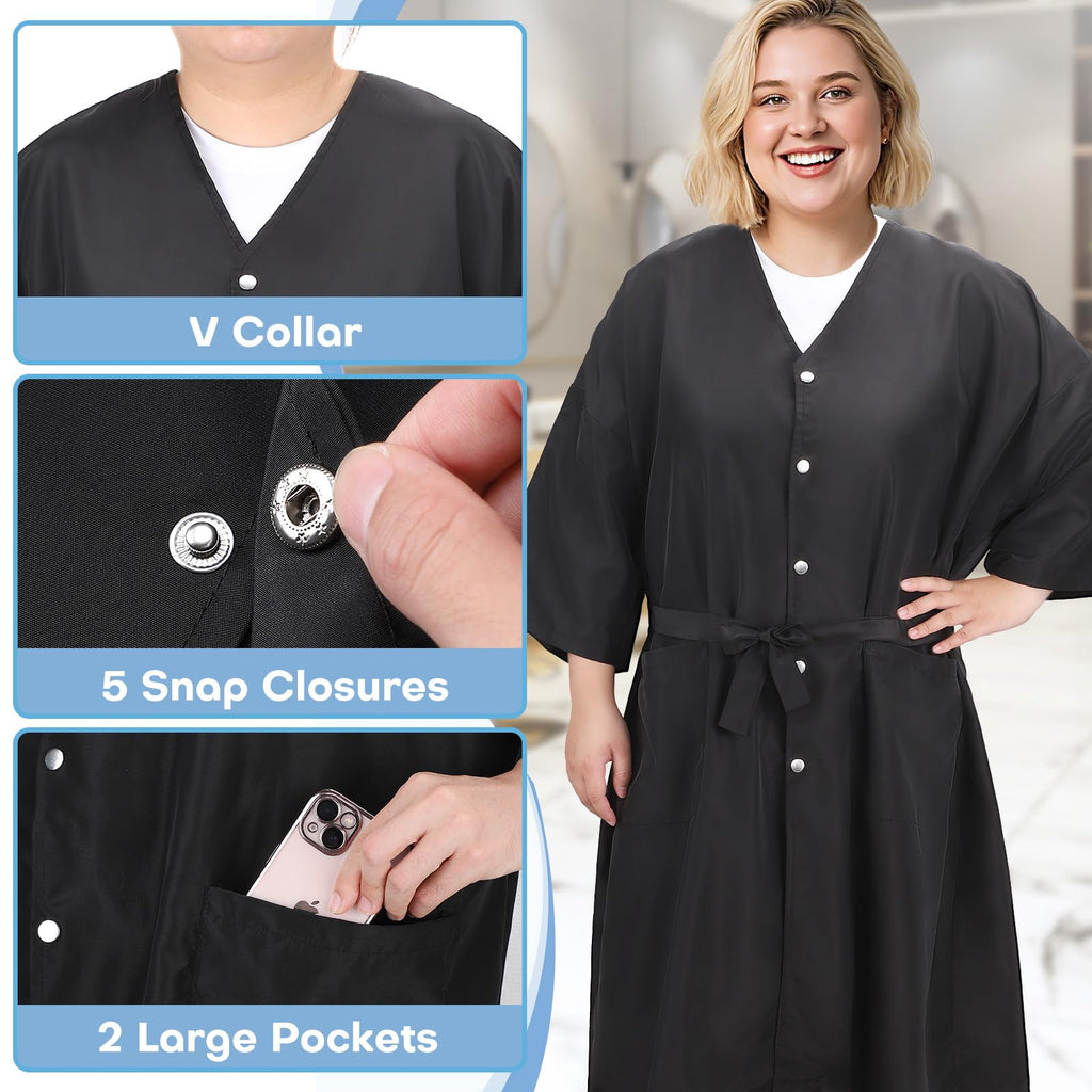 Waterproof salon smock showing two side pockets detail