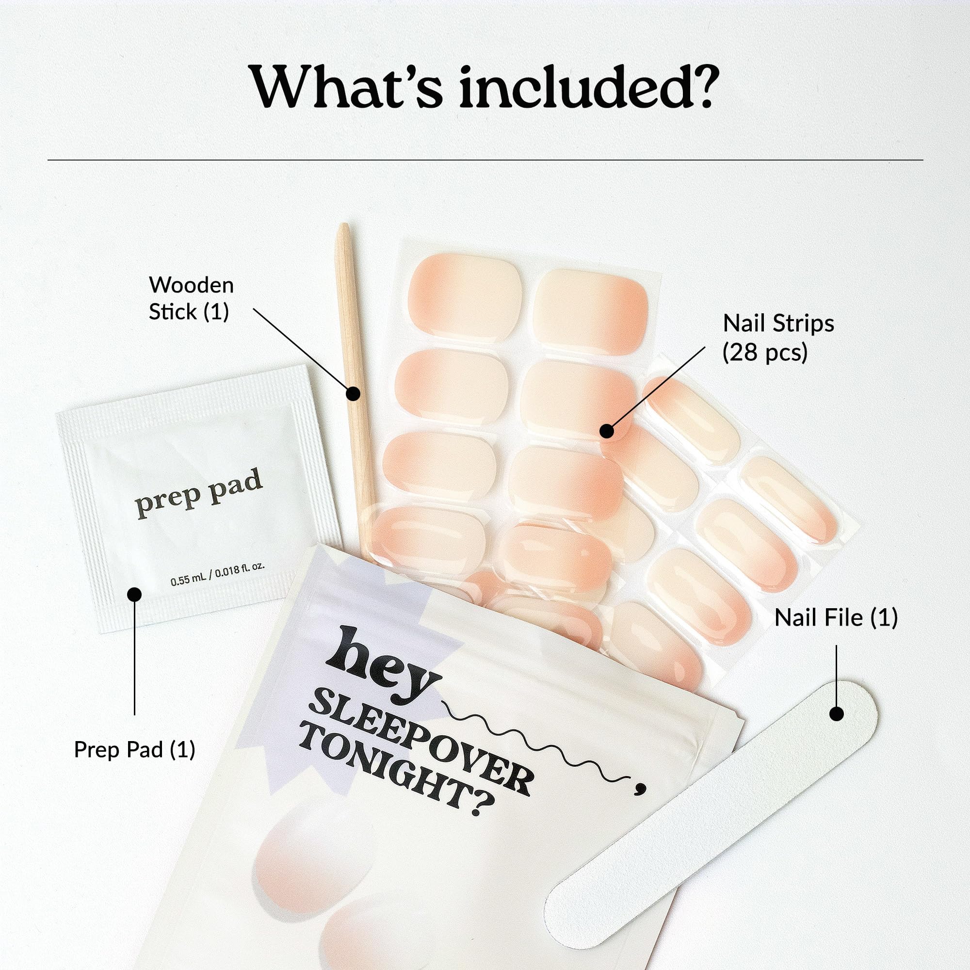 Heyhae gel nail strips kit components including prep pad and file