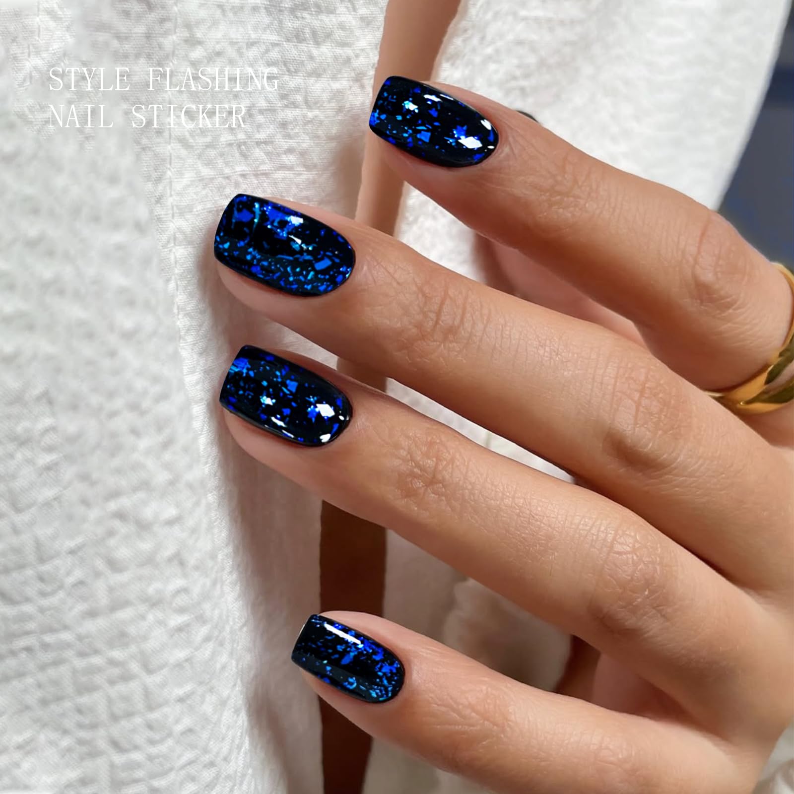Close up of Jmeowio dark blue glitter gel nail strips