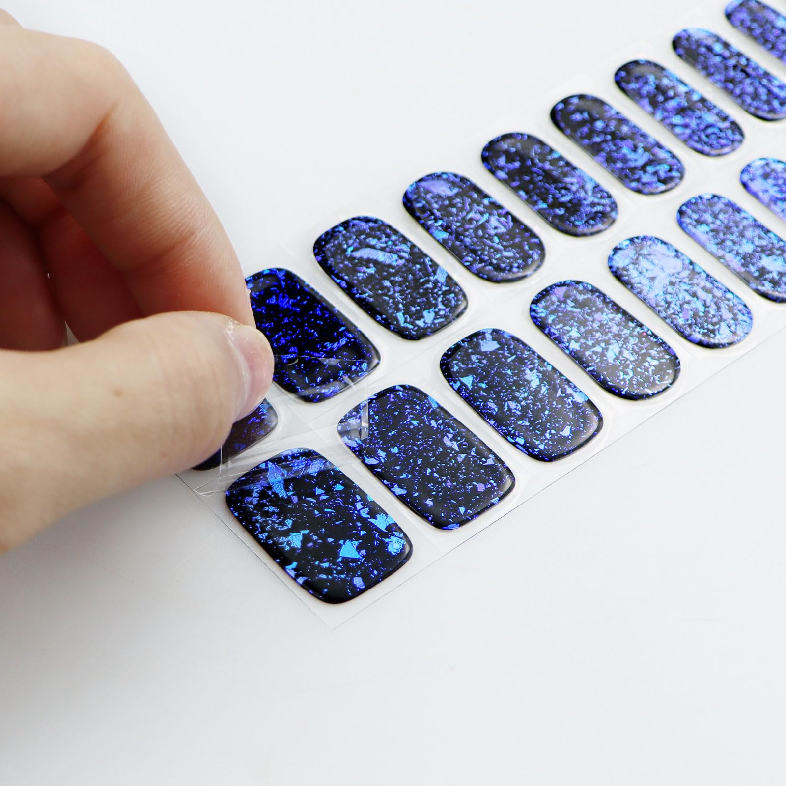 Model wearing Jmeowio dark blue semi cured gel nail wrap