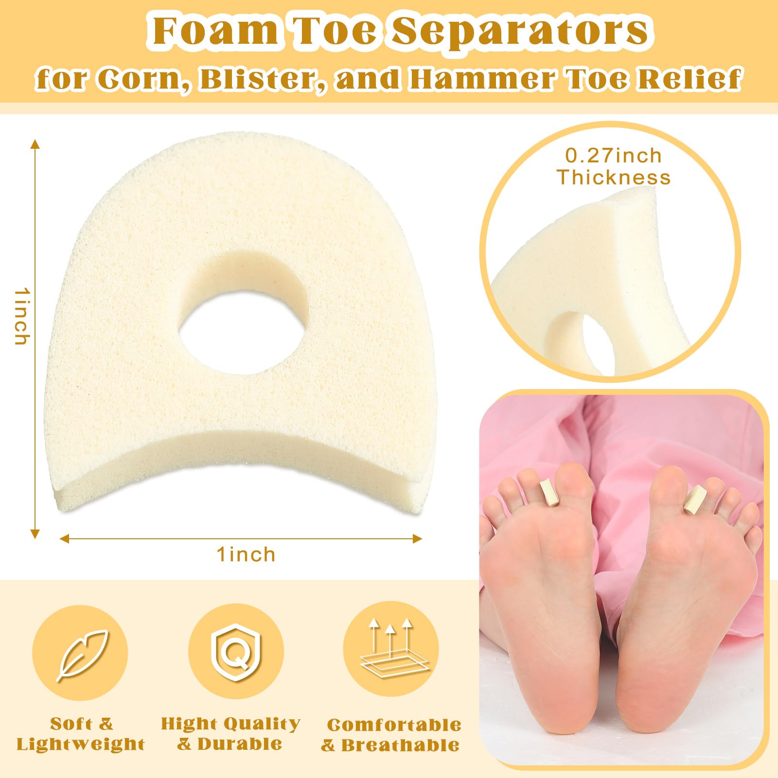 TrelaCo foam toe spacers arranged on a white background