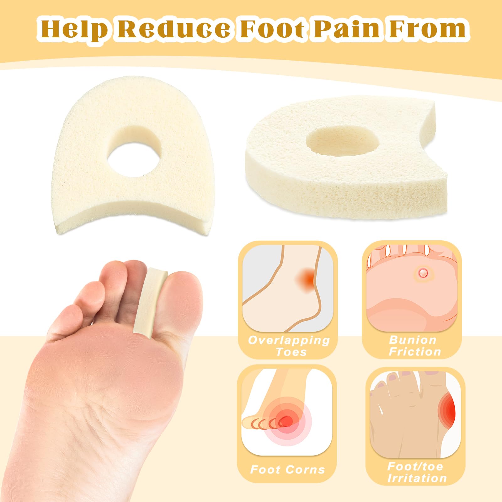 Person wearing foam toe separators inside footwear