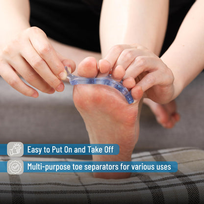 Transparent blue and clear toe stretchers for foot care