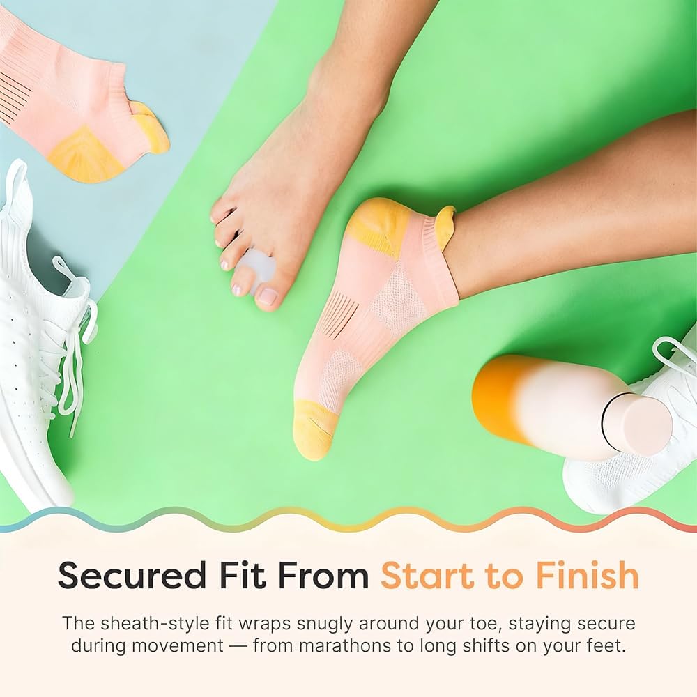 Gel toe spacers placed for big toe alignment