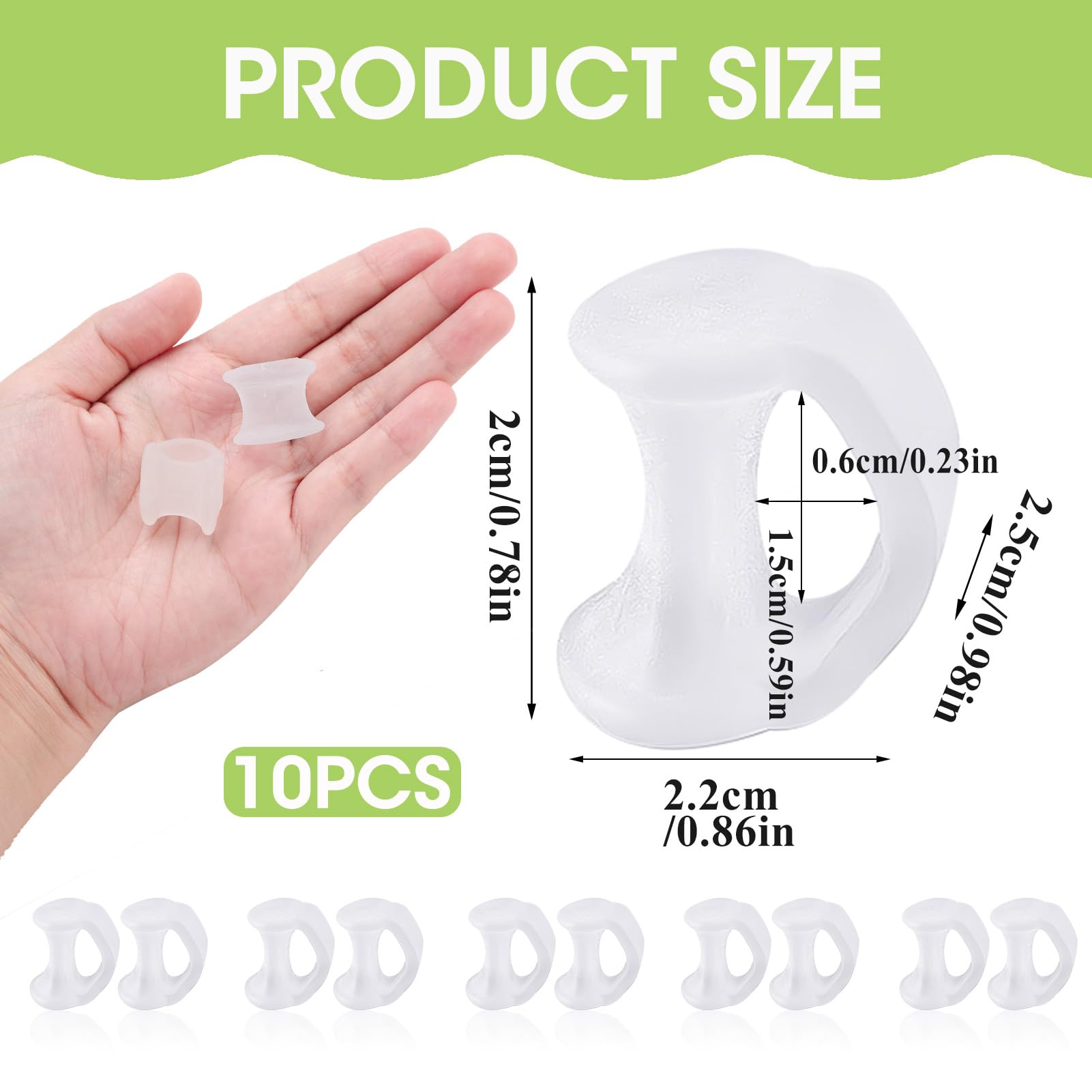 Duoxiate pinky toe spacers showing soft gel material