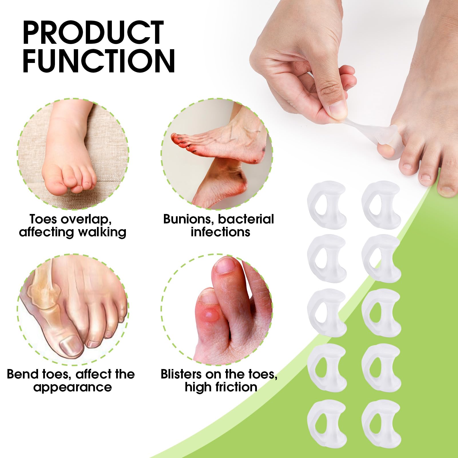 Close up of silicone toe separator loop design