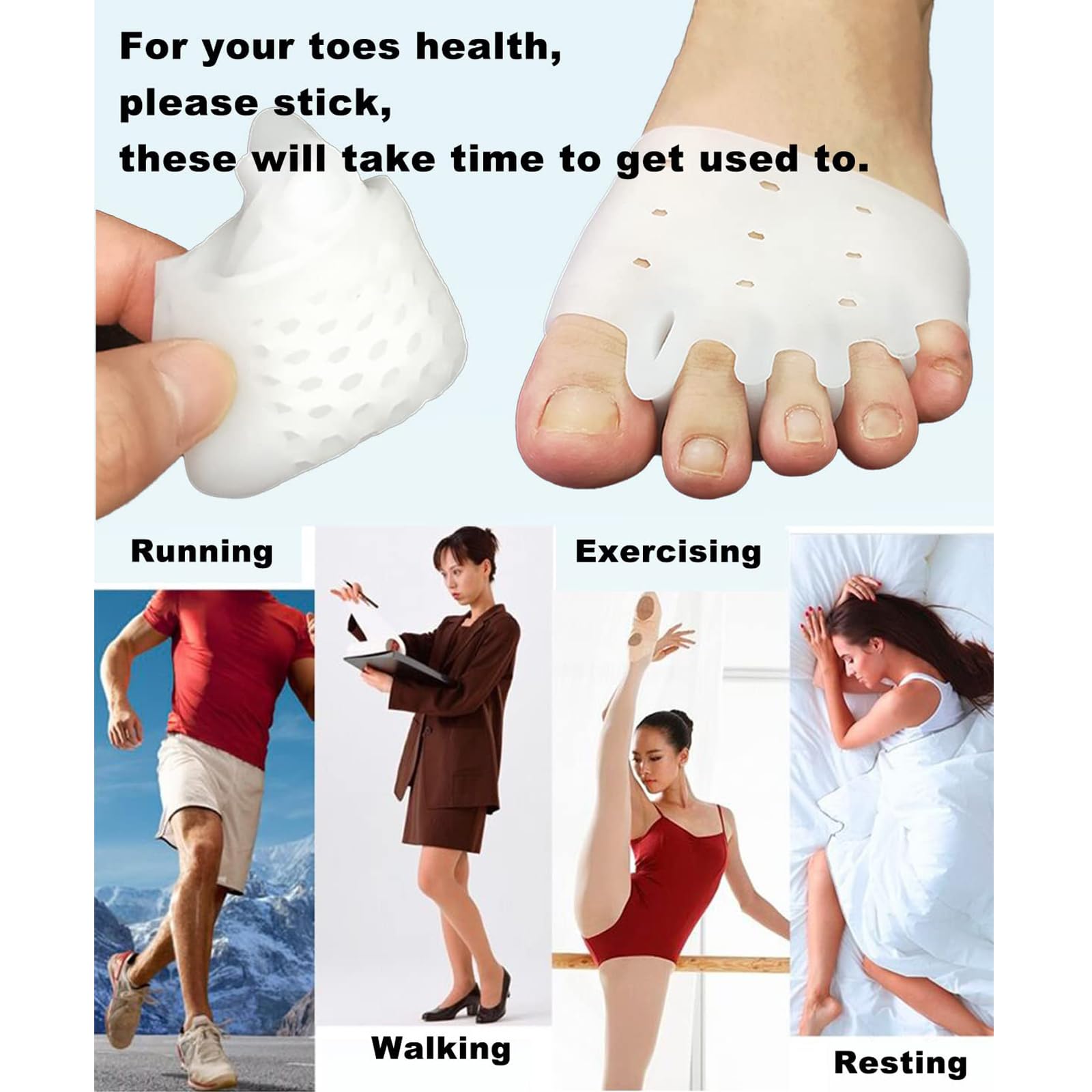 Lifestyle shot of Weraeraw silicone toe separators worn inside a sneaker
