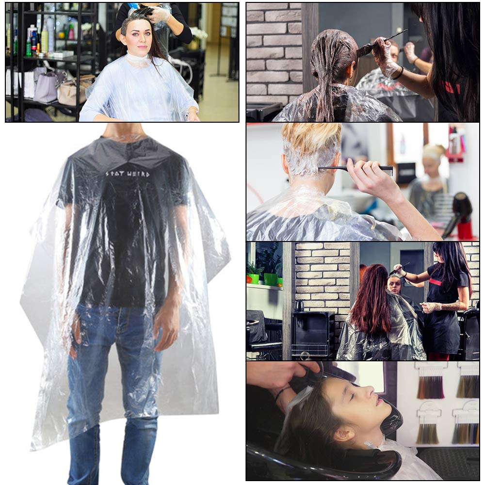 Transparent waterproof salon cape being used for hair coloring