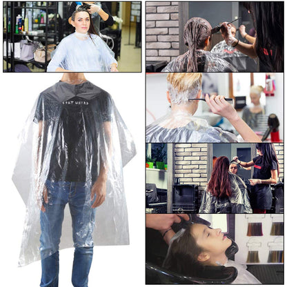 Transparent waterproof salon cape being used for hair coloring