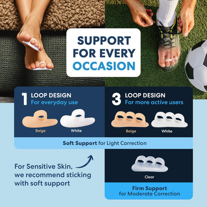 Two pairs of medical-grade toe cushions in packaging