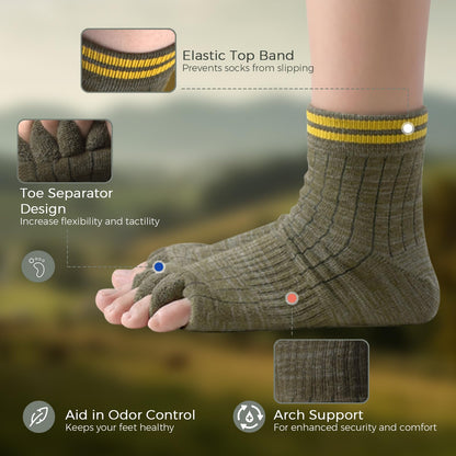 Green foot alignment socks with yellow cuffs