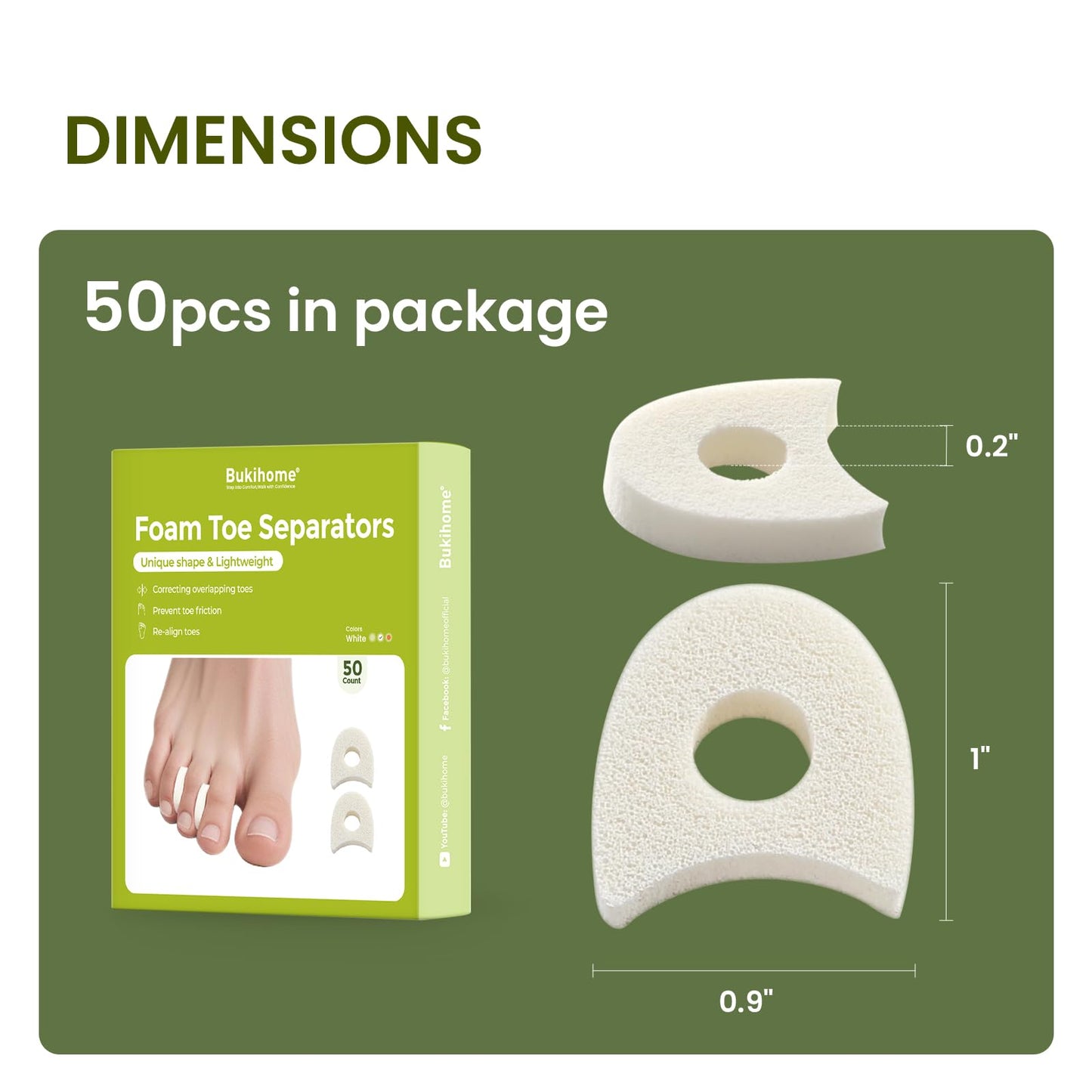 Close up of Bukihome foam toe spacers for overlapping toes